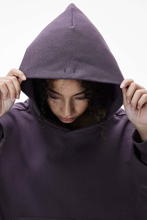 Textured Cropped Pullover Hoodie - Plum Purple