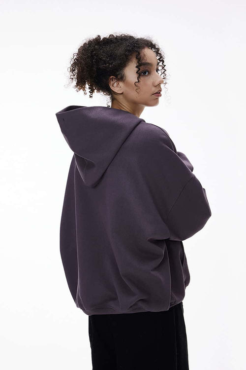 Textured Cropped Pullover Hoodie - Plum Purple