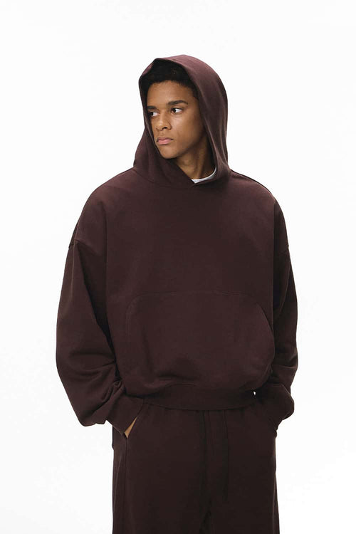 Textured Cropped Pullover Hoodie - Red