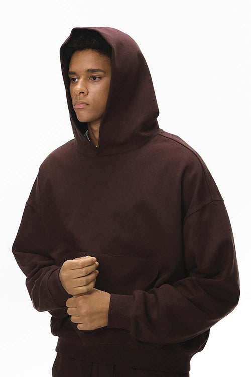 Textured Cropped Pullover Hoodie - Red