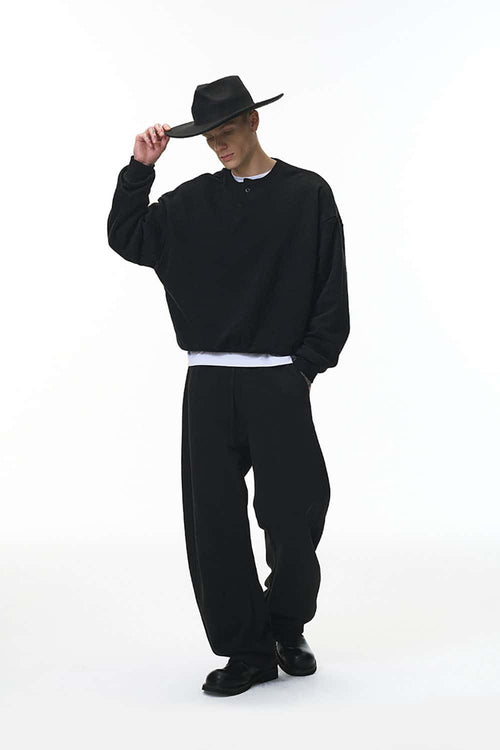 Premium Henley Pullover Sweatshirt - Active Black
