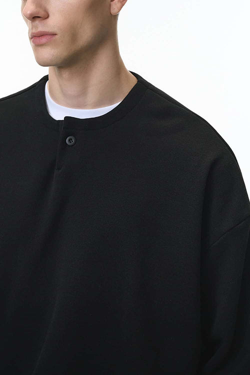 Premium Henley Pullover Sweatshirt - Active Black
