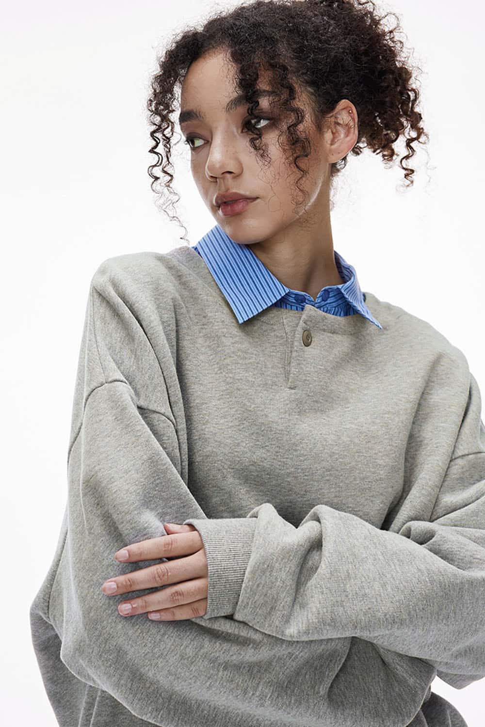 Boxy Loose-Fit Solid Color Sweatshirt _ Warm Relaxed Pullover Top