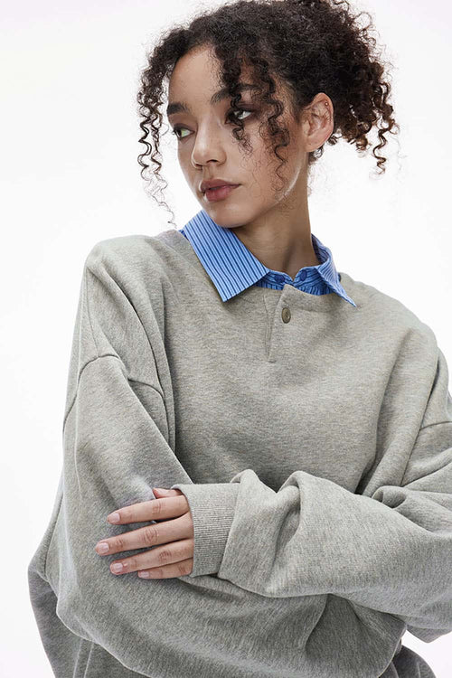 Premium Henley Pullover Sweatshirt - Flower Gray
