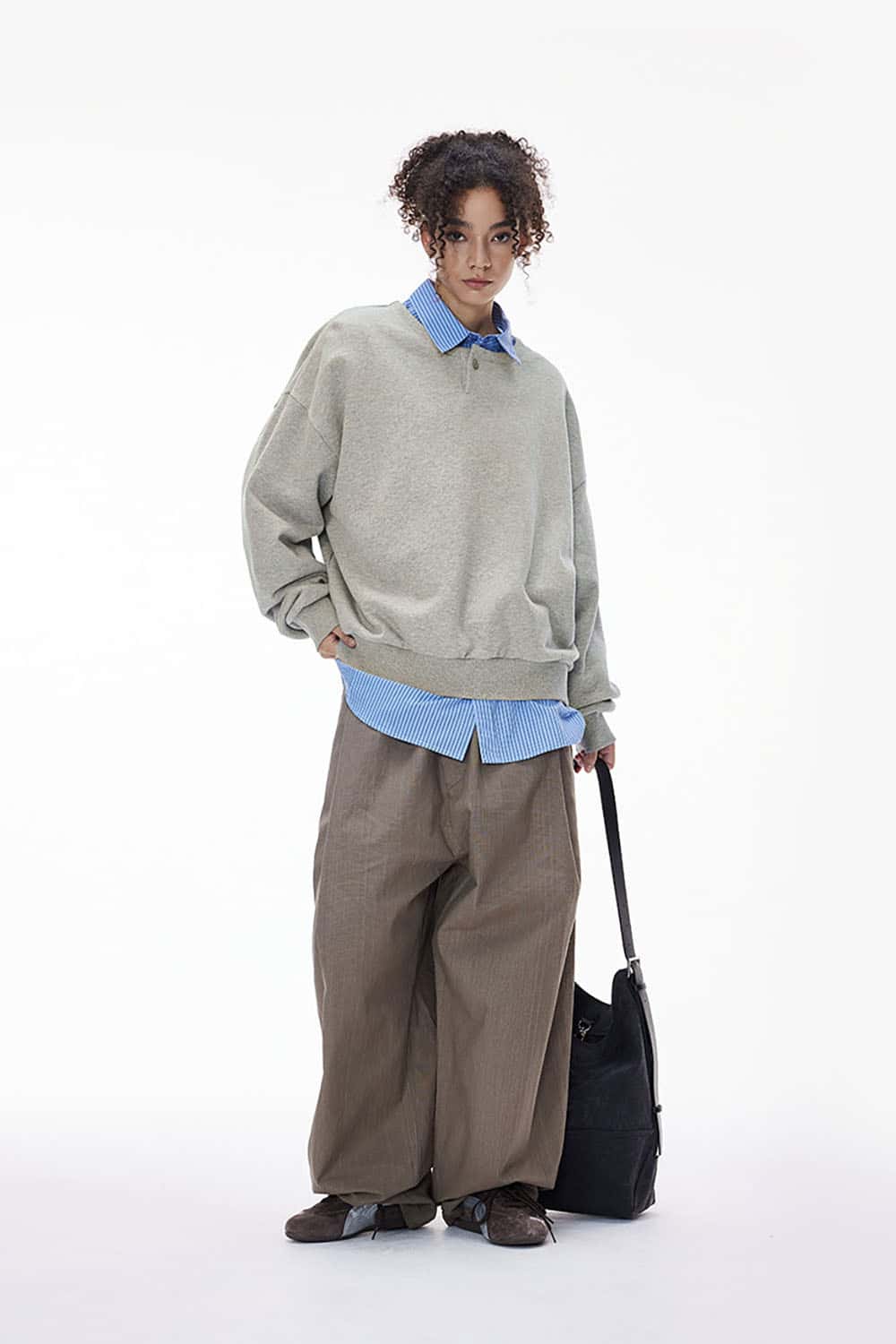 Boxy Loose-Fit Solid Color Sweatshirt _ Warm Relaxed Pullover Top