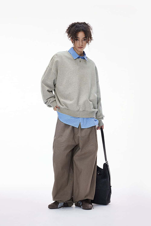 Premium Henley Pullover Sweatshirt - Flower Gray