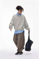 Premium Henley Pullover Sweatshirt - Flower Gray