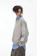 Premium Henley Pullover Sweatshirt - Flower Gray