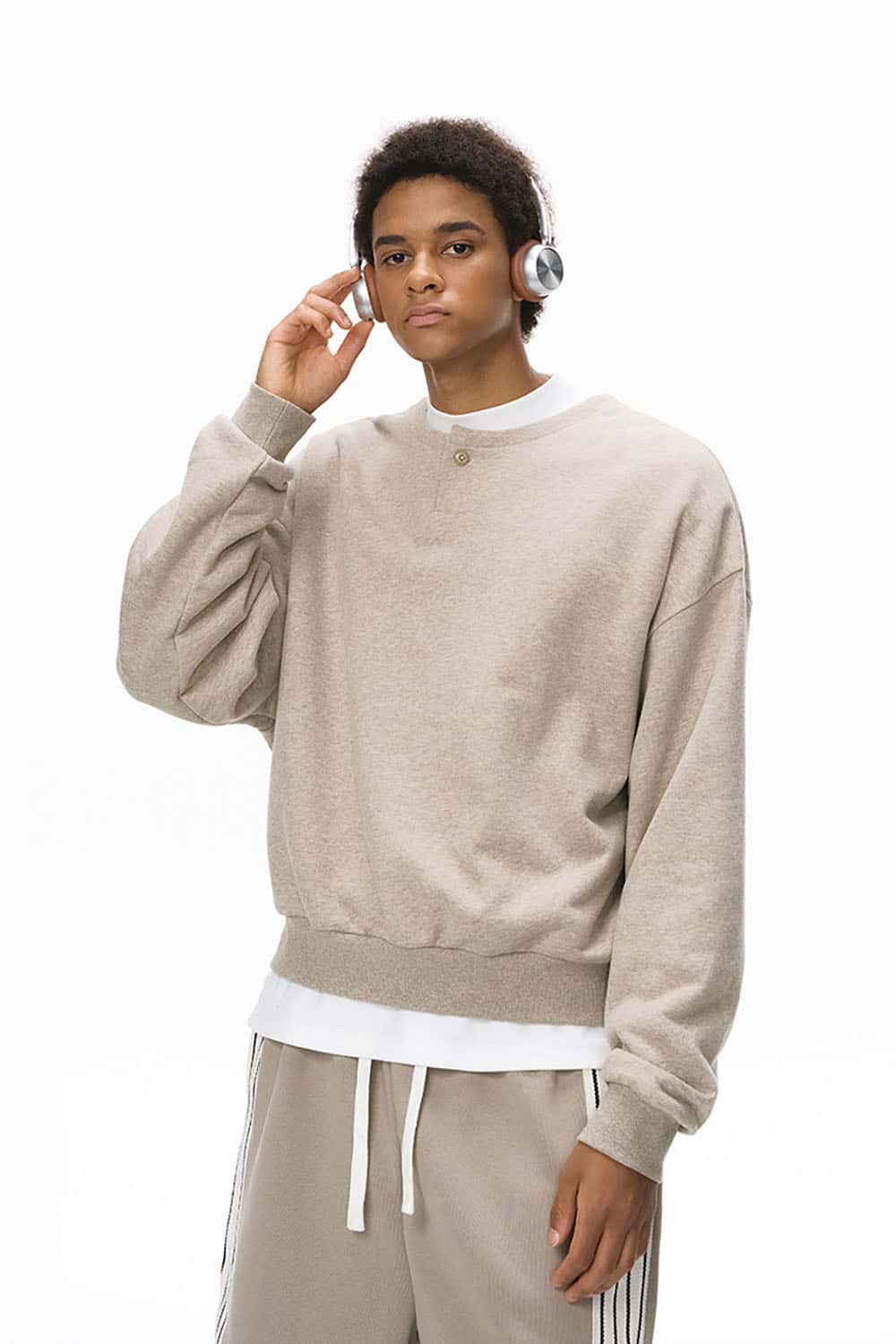 Boxy Loose-Fit Solid Color Sweatshirt _ Warm Relaxed Pullover Top