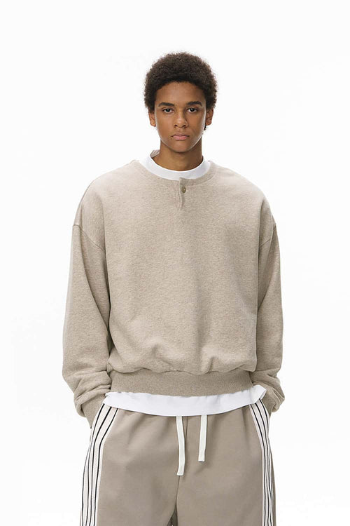 Premium Henley Pullover Sweatshirt - Heather Gray