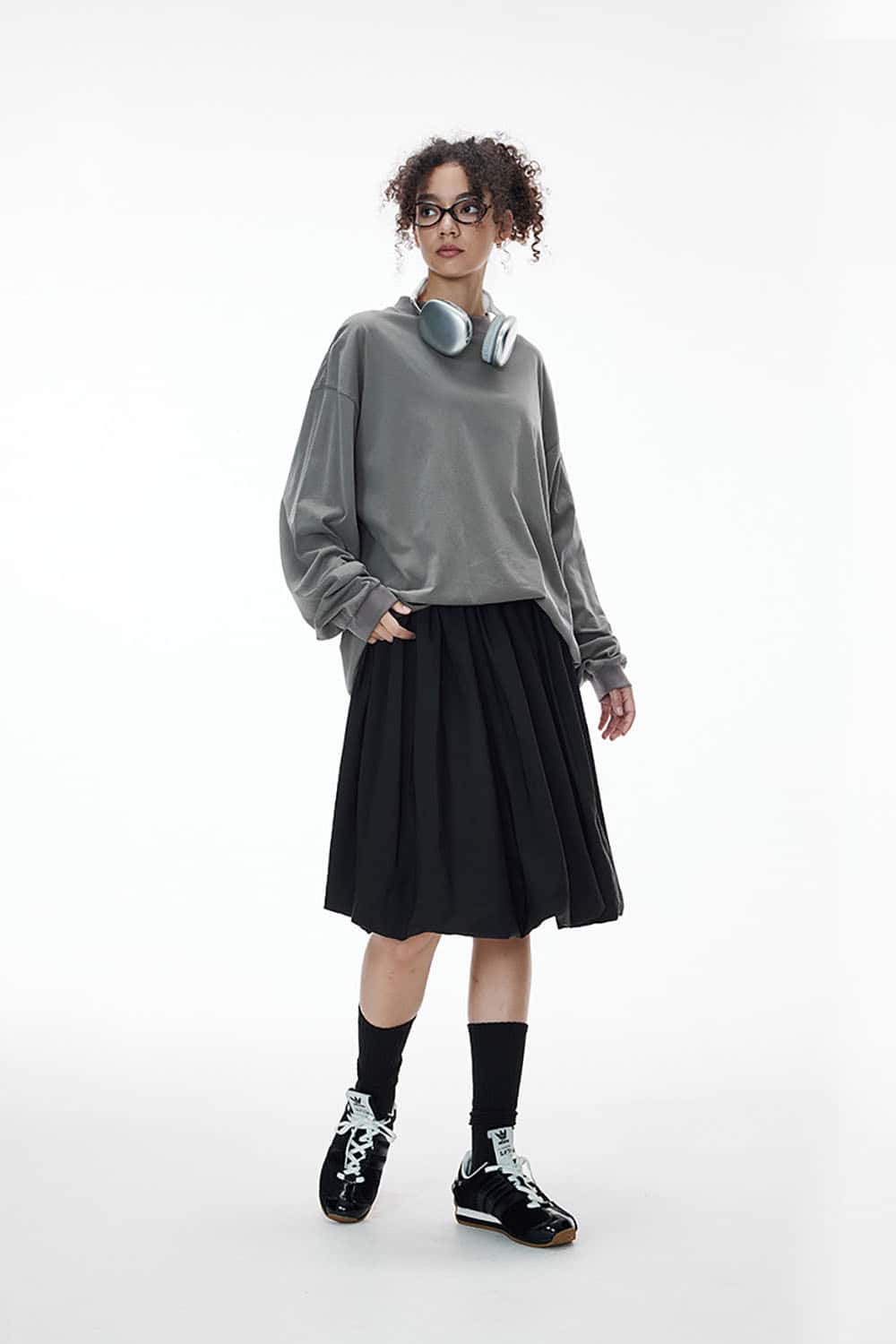 Pima Cotton Linen Blend Long Sleeve T-Shirt _ Solid Color Mock Neck Top