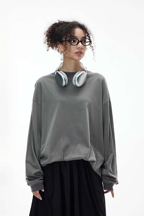Solid Mock-Neck Long Sleeve Tee - Gray