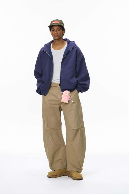 Deconstructed Pleated Curved Cargo Pants - Khaki