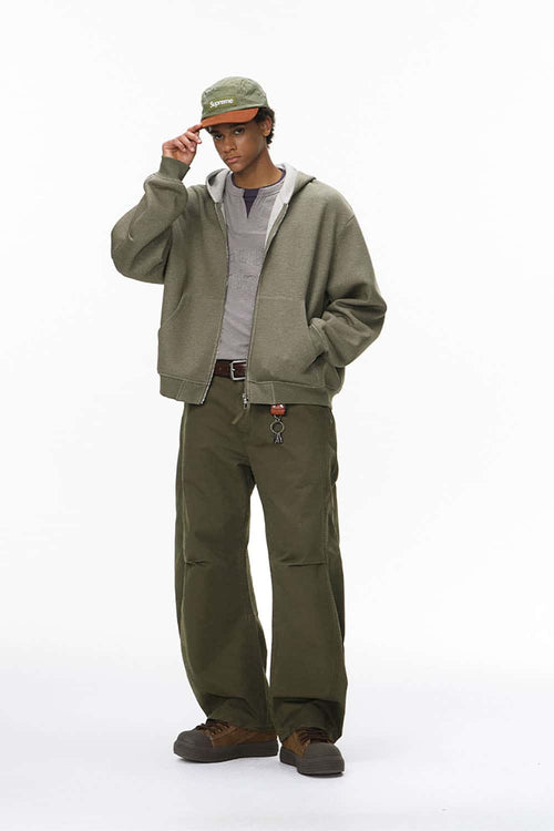 Deconstructed Pleated Curved Cargo Pants - Olive