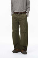 Deconstructed Pleated Curved Cargo Pants - Olive