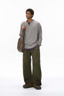 Deconstructed Pleated Curved Cargo Pants - Olive