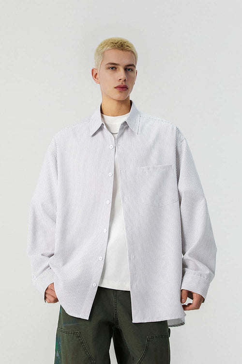 Striped Windproof Shirt Jacket - Gray