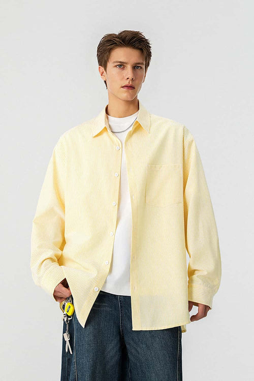 Striped Windproof Shirt Jacket - Yellow