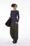 Curved-Seam Wide-Leg Sweatpants - Dark Gray