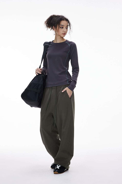 Curved-Seam Wide-Leg Sweatpants - Dark Gray