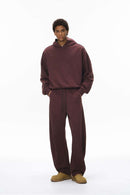 Curved-Seam Wide-Leg Sweatpants - Red
