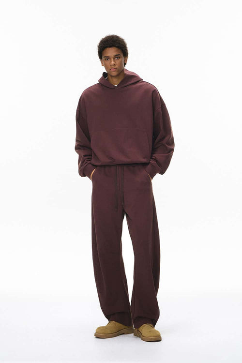 Curved-Seam Wide-Leg Sweatpants - Red