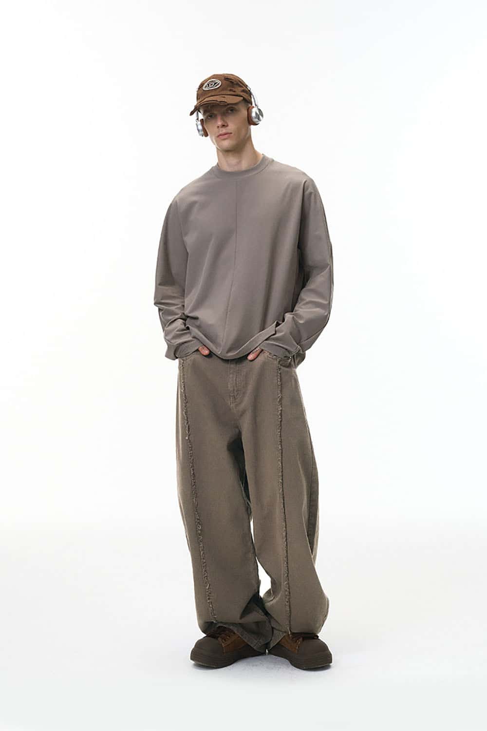 Deconstructed Washed Workwear Pants _ Distressed Raw Edge Relaxed Fit Trousers