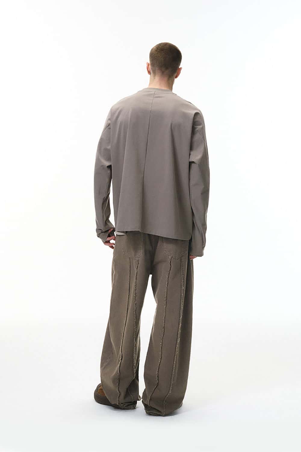 Deconstructed Washed Workwear Pants _ Distressed Raw Edge Relaxed Fit Trousers