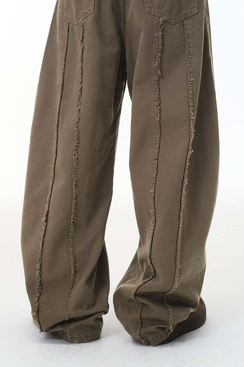 Distressed Raw-Edge Vintage Cargo Pants - Dark Khaki