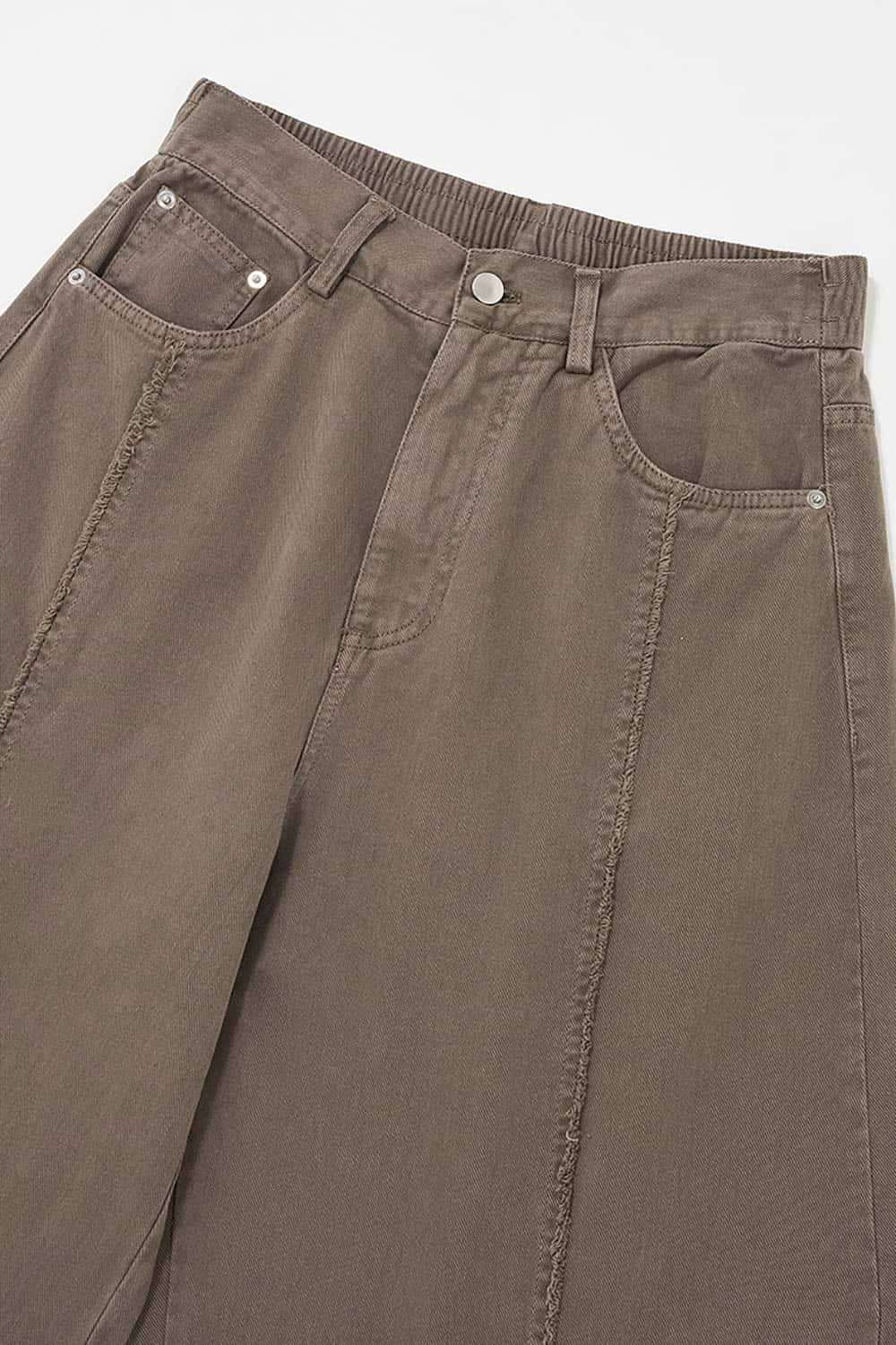 Deconstructed Washed Workwear Pants _ Distressed Raw Edge Relaxed Fit Trousers