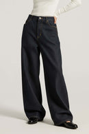 Vintage Wide-Leg Raw Denim Jeans - Blue