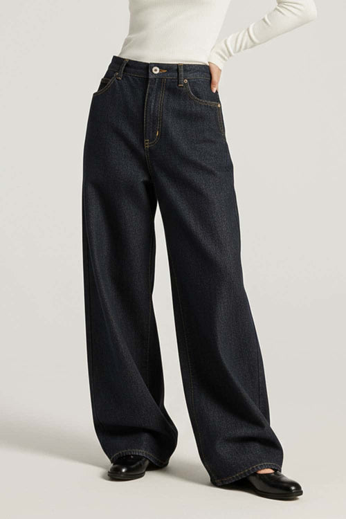 Vintage Wide-Leg Raw Denim Jeans - Blue
