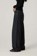 Vintage Wide-Leg Raw Denim Jeans - Blue
