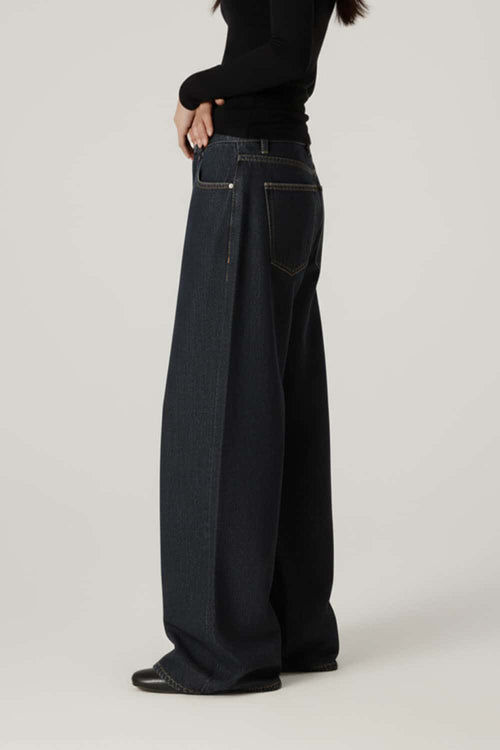 Vintage Wide-Leg Raw Denim Jeans - Blue