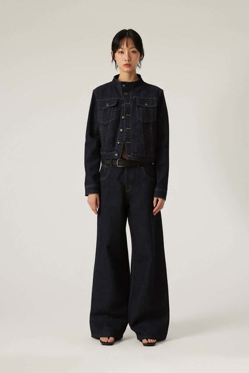 Vintage Wide-Leg Raw Denim Jeans - Blue