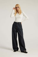 Vintage Wide-Leg Raw Denim Jeans - Blue