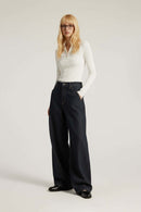 Vintage Wide-Leg Raw Denim Jeans - Blue
