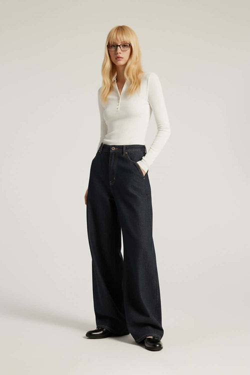 Vintage Wide-Leg Raw Denim Jeans - Blue