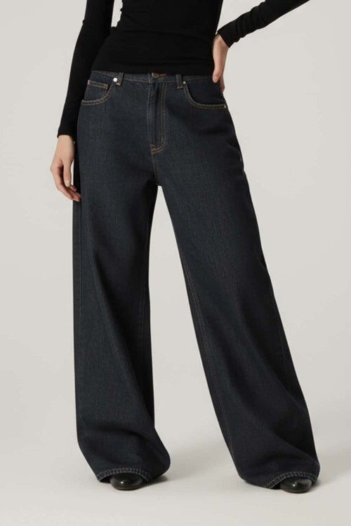 Vintage Wide-Leg Raw Denim Jeans - Blue