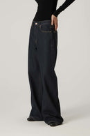 Vintage Wide-Leg Raw Denim Jeans - Blue
