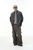 Adjustable Pleated Cargo Pants - Dark Gray