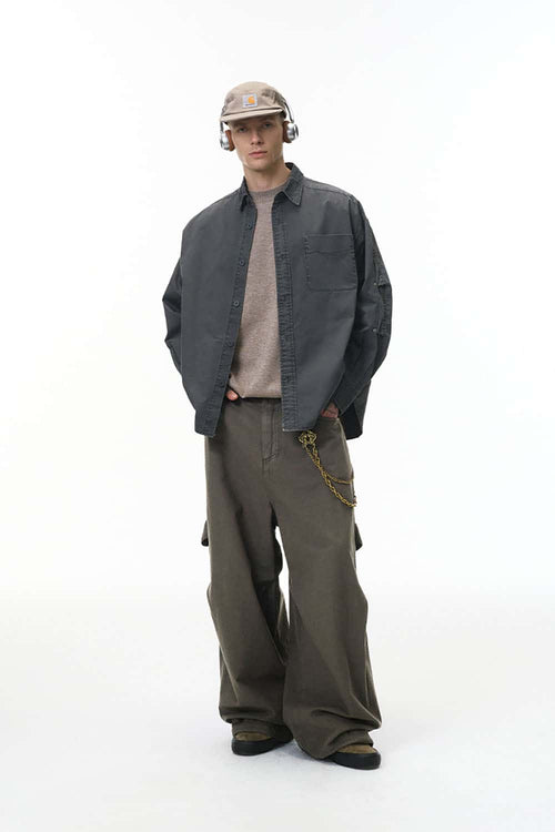 Adjustable Pleated Cargo Pants - Dark Gray