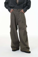Adjustable Pleated Cargo Pants - Dark Gray