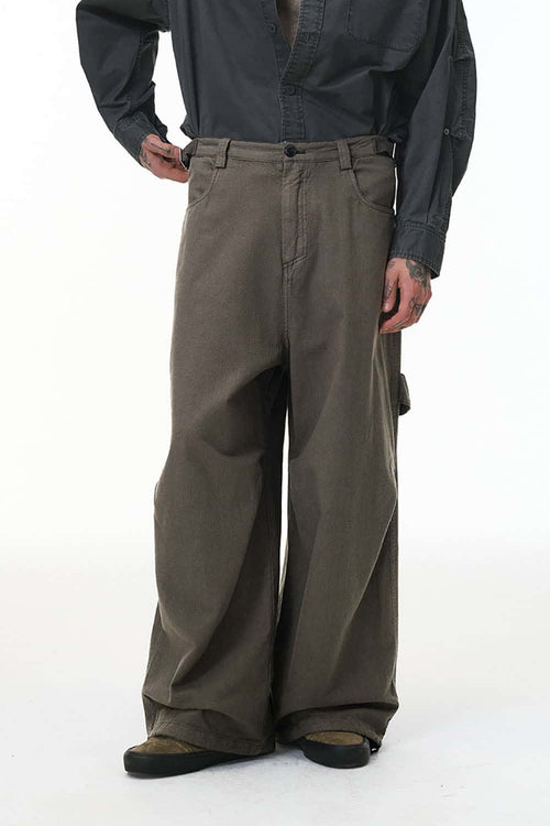 Adjustable Pleated Cargo Pants - Dark Gray