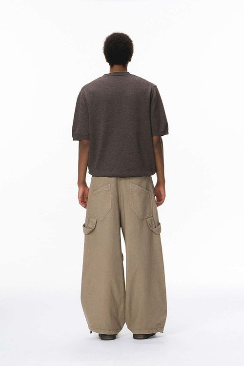 Adjustable Pleated Cargo Pants - Dark Khaki