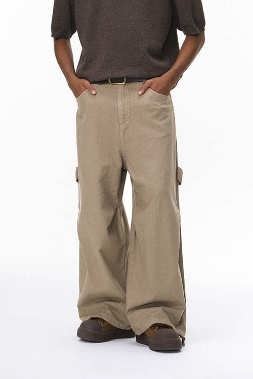 Adjustable Pleated Cargo Pants - Dark Khaki