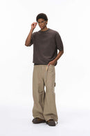 Adjustable Pleated Cargo Pants - Dark Khaki