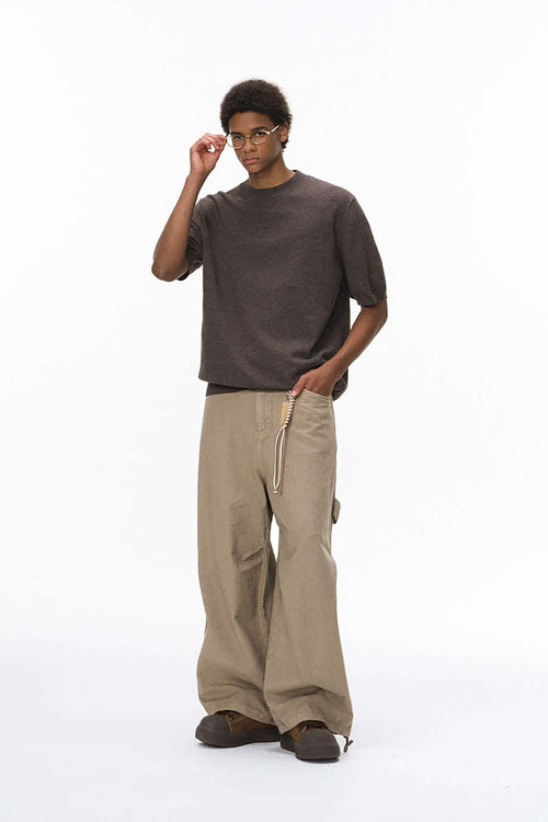 Adjustable Pleated Cargo Pants - Dark Khaki