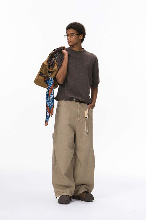 Adjustable Pleated Cargo Pants - Dark Khaki