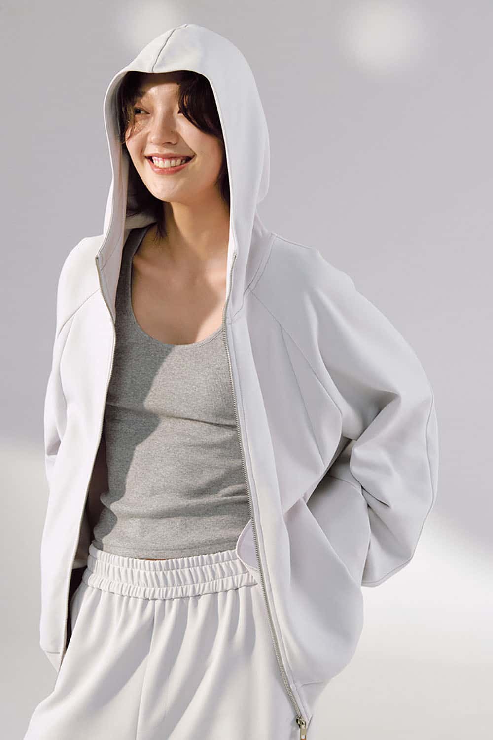 Lycra Jelly Zip-Up Hooded Jacket _ Lightweight Sporty Warmth Hoodie